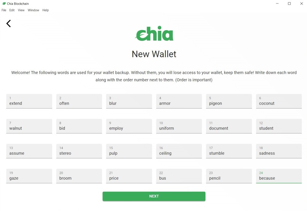Portfel Chia - nowy portfel
